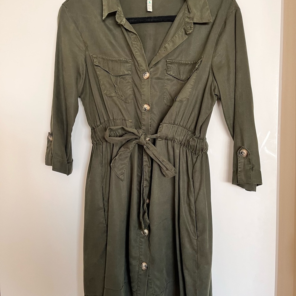 Zara Olive Green Button-Up Dress
